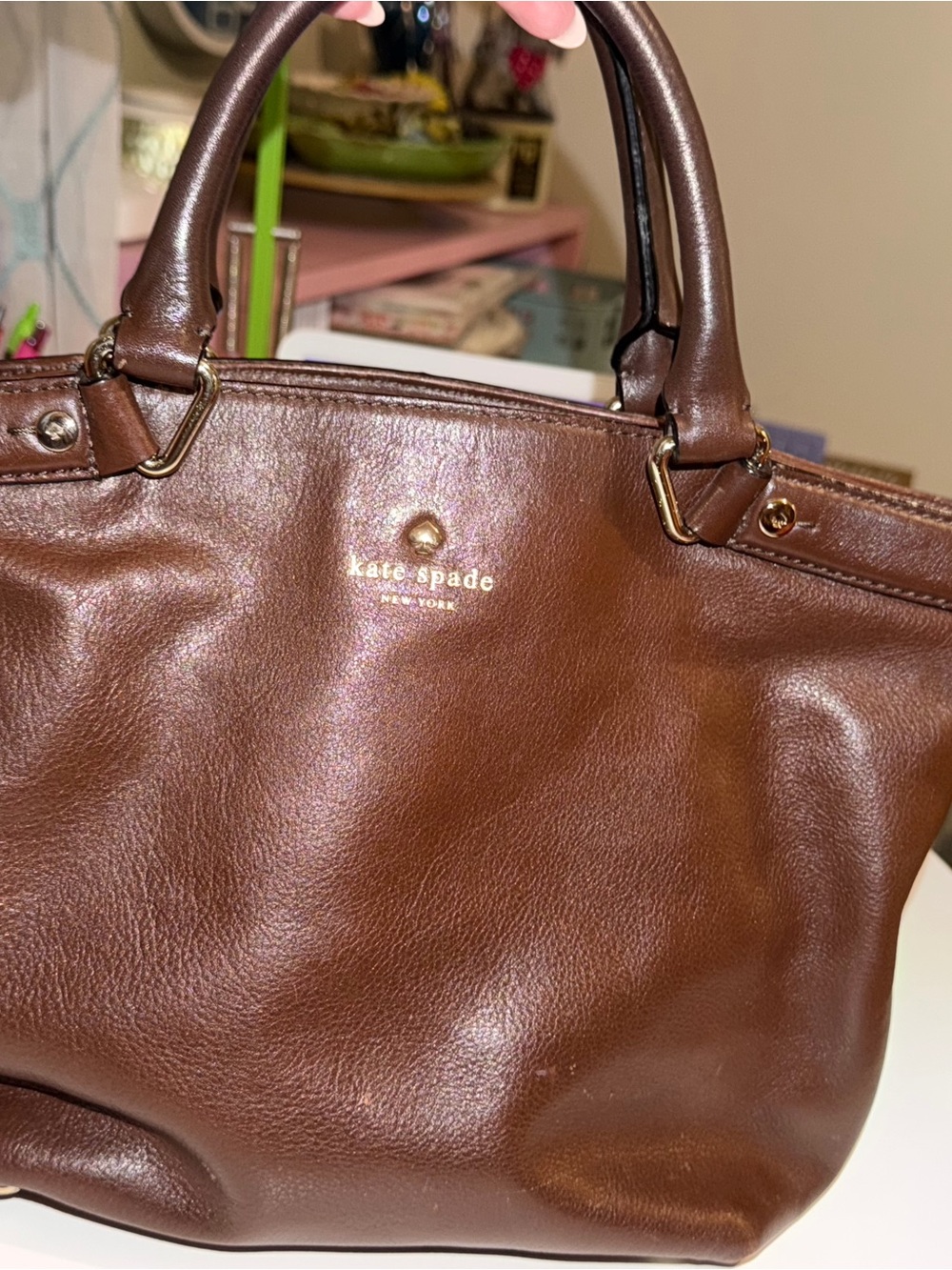 kate spade Brown Leather Satchel with Gold Hardware